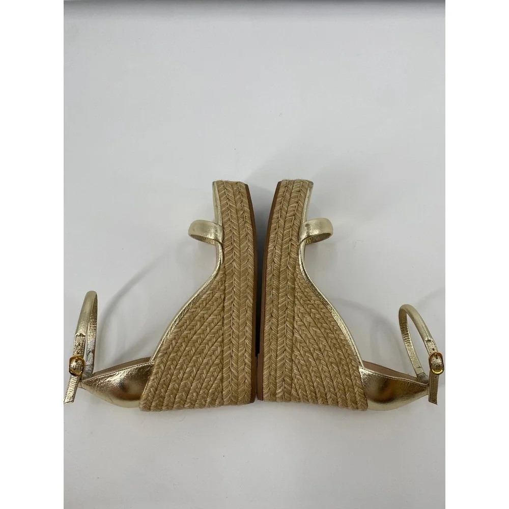 Stuart‎ Weitzman Wedge Sandals Gold Metallic Ankle Strap Espadrille Platform